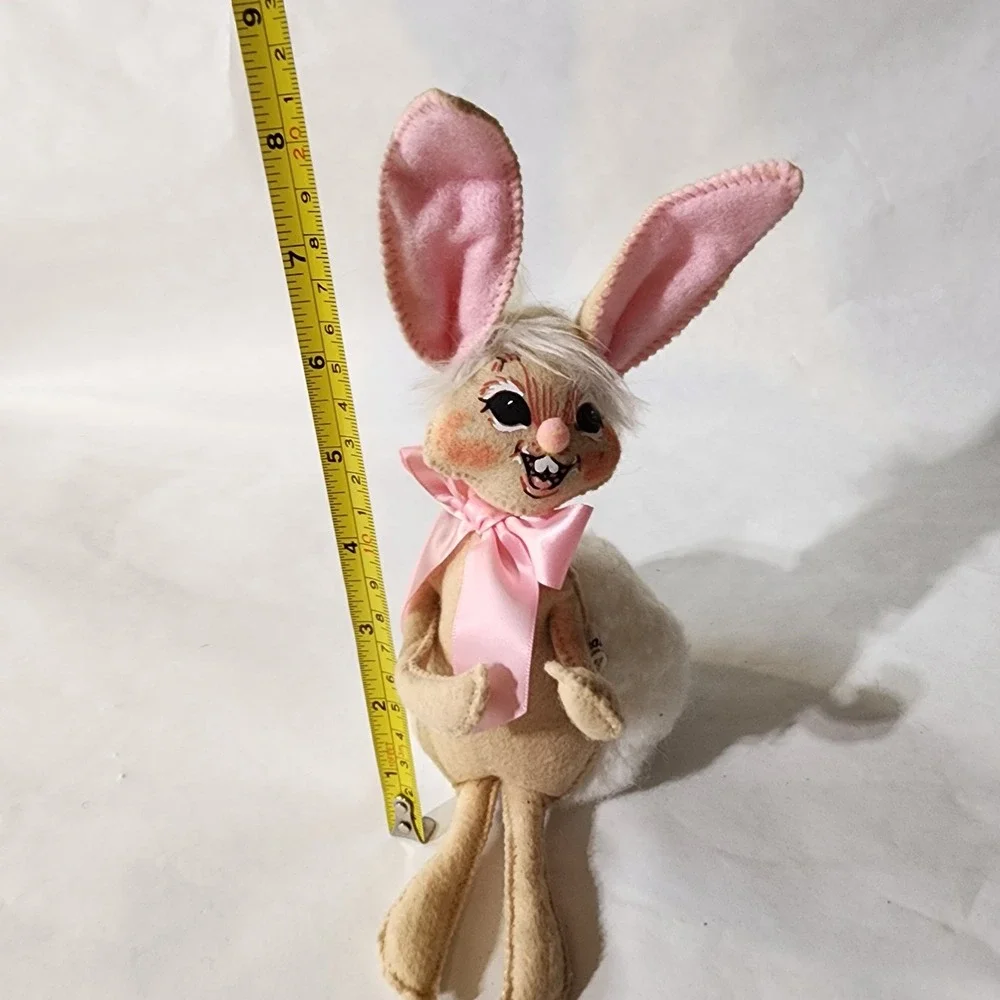 Annalee Easter Bunny Felt Figurine - Pink Bow & Ears - Retired Spring Rabbit‎